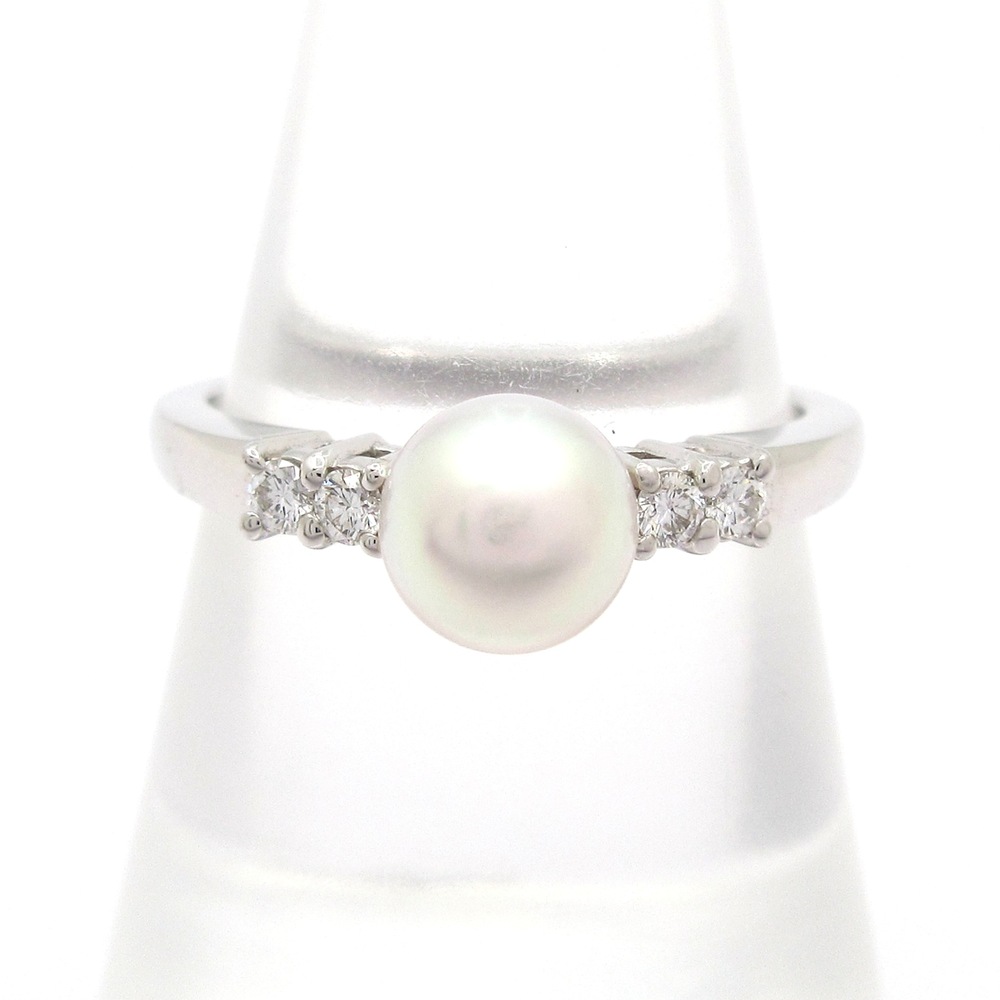 Mikimoto Ring 18K White Gold Diamond Pearl